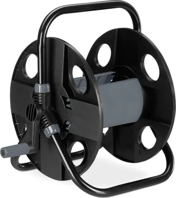 Zdjęcie produktu dla Bęben na wąż Relaxdays, na wąż o długości 30 m i średnicy 1/2", stal, tworzywo sztuczne, uchwyt na wąż, wymiary: 38 x 42 x 31 cm, czarny/szary