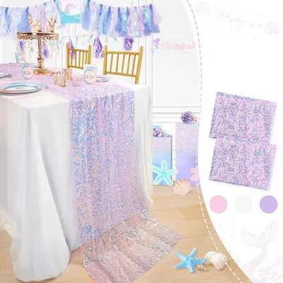 Produktbild von Papier Tafelloper 2 Stück 63 x 300 cm, Pailletten, für Feierdekoration, Geburtstagsparty, Hochzeit, Weihnachten, Schulstart