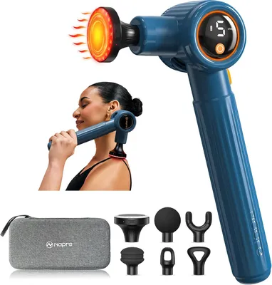 Produktbild von Massagepistole mit Wärmefunktion & Rotlichttherapie,Massage Pistole mit Verlängerungs Griff und 3Einstellbaren Winkeln,Muskel Percussion Massagegerät
