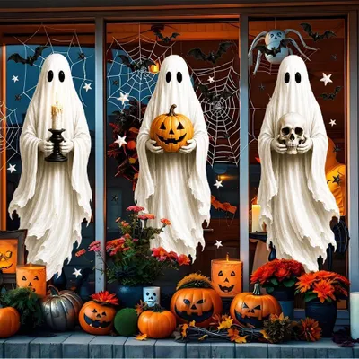 Obrázek produktu pro Samolepky na okna na Halloween, 3 listy, velikost XL (90 x 30 cm). Dekorace na okna na Halloween, samolepky na okna na Halloween