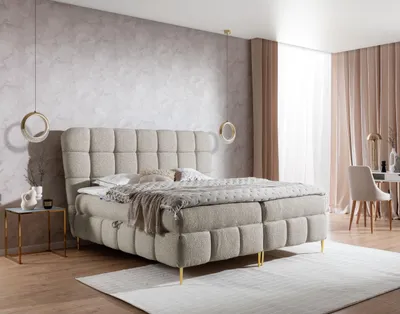 Produktbild von Boxspringbett LUCY mit Bettkasten und Topper Bett mit Bonellmatratze Polsterbett Familienbett Schlafzimmer Bett mit Stauraum Schlafzimmermöbel (Beige, 140x200)