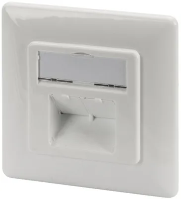 Produktbild von Digitus CAT 6A Klasse EA Netzwerkdose, designkompatibel, geschirmt, Unterputz, 2 x RJ-45, 1 Modul(e), 6a, 500 MΩ, Weiß, Metall