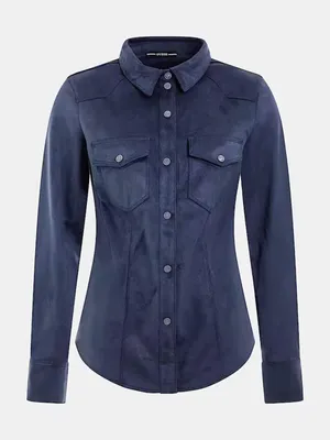 Zdjęcie produktu dla GUESS bluzka damska z kołnierzykiem, slim fit, długi rękaw, niebieska, rozmiar S
