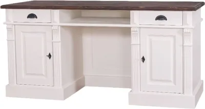 Produktbild von Casa Padrino Landhausstil Schreibtisch mit 2 Türen und 2 Schubladen Weiß / Braun 160 x 70 x H. 78 cm - Büromöbel im Landhausstil