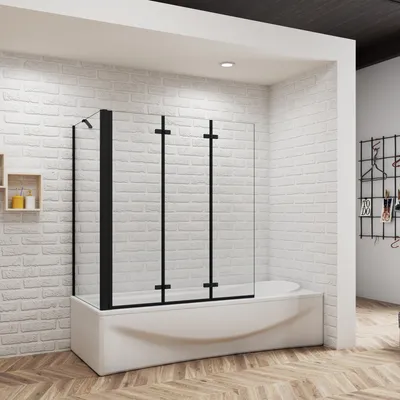 Produktbild von Schwarz Duschwand für Badewanne Badewannenaufsatz Faltwand 130x70x 140 cm Klarglas 6 mm ESG-Sicherheitsglas