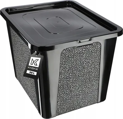 Produktbild von KADAX Kunststoffbehälter 30 l mit Deckel, schwarz, abschließbare Box, großer Organizer