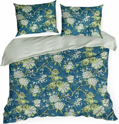 Immagine prodotto di EUROFIRANY | Copripiumino - Federa - 160 x 200 cm - Blu Verde - Floreale - Biancheria da letto - Cotone