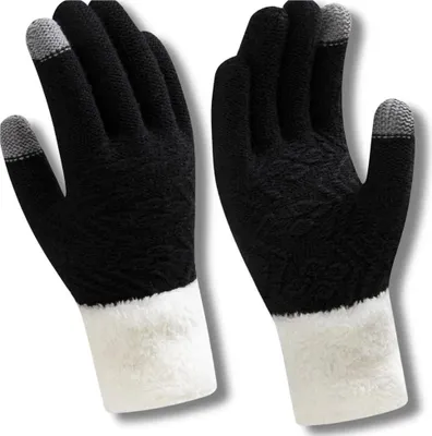 Immagine prodotto di Guanti invernali da donna con orsetto, neri, in filato acrilico, taglia universale