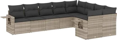 Produktbild von vidaXL 9-tlg. Garten-Sofagarnitur mit Kissen Hellgrau Poly Rattan