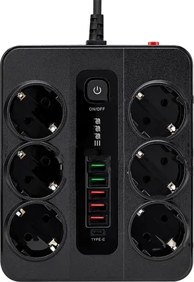 Obrázok produktu pre INF 6-zásuvkový EU, 5 USB portov, 1 USB-C port čierna