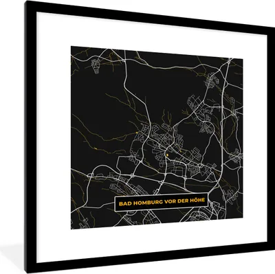 Produktbild von MuchoWow® Gerahmtes Poster Bad Homburg vor der Höhe - Stadtplan - Gold - Karte - Deutschland 40x40 cm - Poster mit Schwarzem Bilderrahmen Wandposter Rahmen Foto Bilder - Poster - Plakat im Rahmen