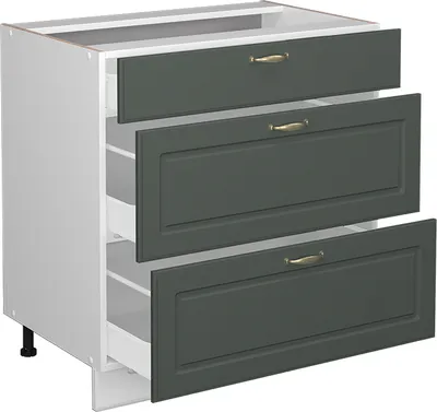 Produktbild von Küchenunterschrank Vicco Fame-Line Grün-Gold Landhaus 80 cm mit 3 Schubladen, AP Eiche, Model 46587