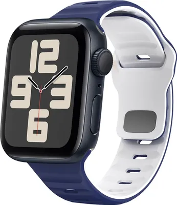 Produktbild von Für Apple Watch SE 2023 44mm Silikon Design Wellenstruktur Armband Dunkelblau / Weiß