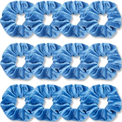 Productafbeelding van Haarbandjes van fluweel, azuurblauw, 12 stuks, voor dames en meisjes