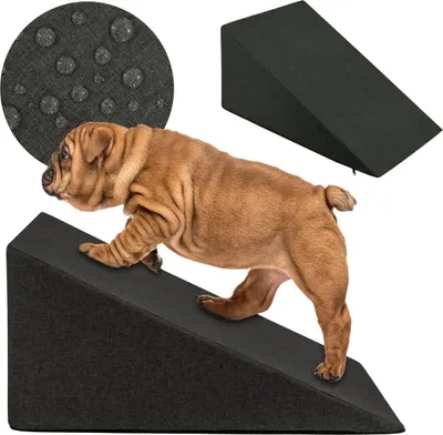 Produktbild von Domarex Hundetreppe 65x30x40cm, wasserdicht, Anti-Rutsch, waschbar,stabil für kleine & mittelgroße Hunde, Grau
