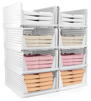 8er-Set stapelbare Aufbewahrungsboxen, Kunststoff, faltbar, weiß