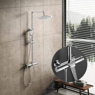 Produktbild von Thermostatische Duscharmatur mit Duschkopf, 25cm, 3-Sprüh-Handdusche, RVS-Duschenstange für Badkabinett