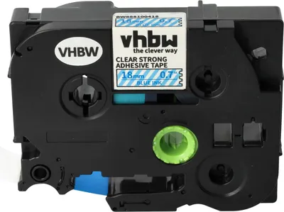 Produktbild von vhbw Schriftband-Kassette kompatibel mit Brother PT 2410, 2400, 2420PC, 2300, 2310, 2400E, 2430PC Etiketten-Drucker 8m x 18mm Blau auf Transparent