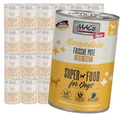 Produktbild von MAC's Hunde-Monoprotein-Nassfutter mit Truthahn 24x400g für allergieanfällige Hunde
