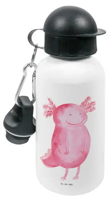 Produktbild von Mr. & Mrs. Panda Trinkflasche Axolotl Glücklich - Weiß - Geschenk, Lurche, Kinder, Lurch, Trinkbehälter, Getränkeflasche, gut Gelaunt, Motivation, Lebensfroh