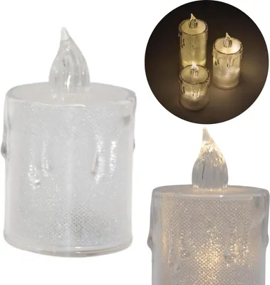 Obrázok produktu pre LED dekoratívna sviečka 8 cm Transparentná teplá biela - 1 LED, napájaná batériami, s trblietavým efektom, bezpečná a bez dymu - vianočné dekorácie