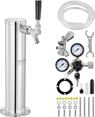 Produktbild von Kegerator-Turm-Kit, Einzelzapfhahn-Bierumrüstsatz, Edelstahl-Fass-Bierturm-Zapfanlage mit Doppelmessgerät W21.8-Regler und A-System-Fasskupplung, Biertropfschale für Partys zu Hause