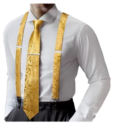Produktbild von Herren Hosenträger und Krawatten-Set X Typ mit Krawattenklammer, Paisleymuster, für formelle Anlässe