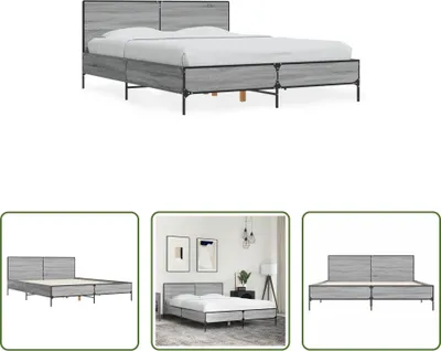 Produktbild von The Living Store Bettgestell Grau Sonoma 120x200 cm Holzwerkstoff und Metall