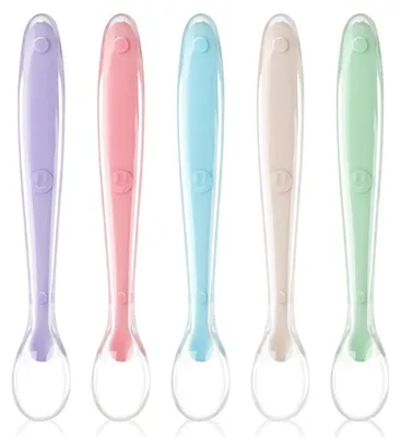Immagine prodotto di Set di cucchiaini in silicone per neonati, confezione da 5 pezzi, senza BPA, ideali per l'alimentazione dei bambini