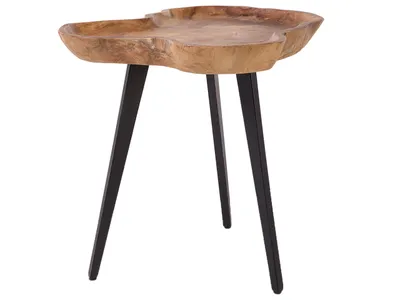 Produktbild von BELIANI Couchtisch Braun Schwarz Teakholz 56 x 60 cm Metall Tischbeine Handgefertigt Extravagante Unregelmässige Tischplatte Modern