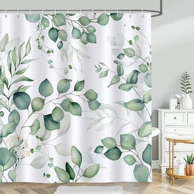 Productafbeelding van Famanu douchegordijn met eucalyptusbladeren - waterdicht - 180 x 180 cm