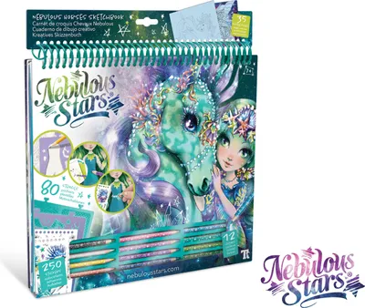 A product shot of a Nebulous Stars sketchbook set featuring a girl and a horse.