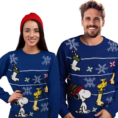 Produktbild von The Peanuts Winterpullover Uni - Snoopy Winter Strick Pullover Sweatshirt Ugly Sweater für Herren & Damen Blau S