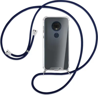 Produktbild von Handykette Backcover-Schutzhülle mit Band (Metall silberfarben) für Motorola Moto G7 / G7 Plus - dunkelblau