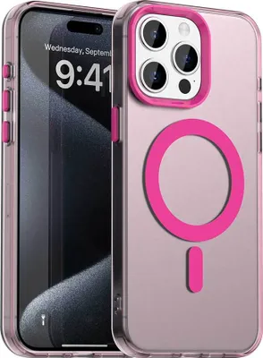 Produktbild von Magnetisch Hülle für iPhone 15 Pro, Schlank Durchscheinend Matt Stoßfest Handyhülle Rot