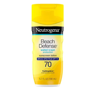 Produktbild von Neutrogena Beach Defense SPF 70 Sonnenlotion für Gesicht & Körper, schnell einziehend, ölfrei, breites Spektrum, 80 Min wasserfest, ohne Oxybenzon.