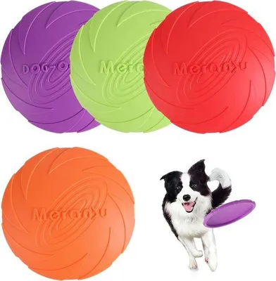 Produktbild von 4 St. Hunde Frisbees - Naturkautschuk - Buntes Hundespielzeug - Perfekt für Training, Werfen, Fangen und Spielen - Rot, Orange, Gro