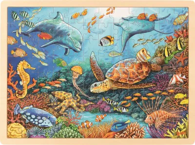 Zdjęcie produktu dla goki 57432 Układanka Wielka Rafa Koralowa 40 x 30 x 0,8 cm, drewno, 96 elementów, kolorowa