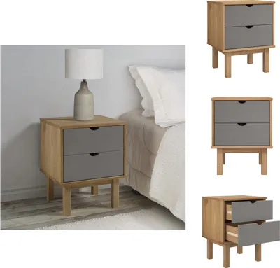Image de vidaXL Table de nuit OTTA brun&gris 46x39,5x57 cm Pin massif - Tables de nuit