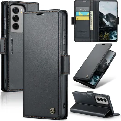 Image de Etui pour Oppo Reno12, carte de blocage RFID, étui en cuir avec fonction stand, noir