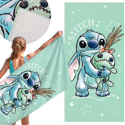 Produktbild von DISNEY Stitch, seladongrünes, schnelltrocknendes Strandtuch und Badetuch für Mädchen, 100 % Baumwolle, 70 × 140 cm,
