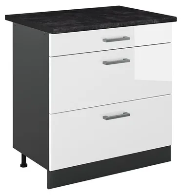 Imagen del producto de Mueble bajo de cocina Vicco R-Line Blanco alto brillo/Antracita 80 cm con 3 cajones encimera Antracita, Model 72420