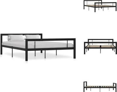 Zdjęcie produktu dla vidaXL Rama łóżka czarno-biała metalowa 140×200 cm - Łóżka i ramy łóżek