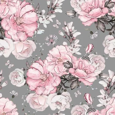 Produktbild von Vintage Blumen-Tapete in Grau und Rosa für verschiedene Innenräume