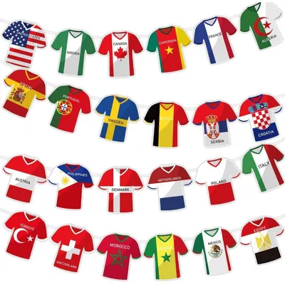 Obrázok produktu pre Futbalový dres, girlanda s 49 vlajkami krajín, dekorácie na párty, dekorácie na zavesenie, Majstrovstvá sveta 2026