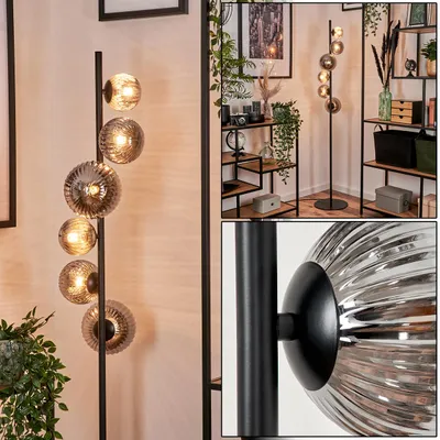 Produktbild von Garaguso Stehlampe aus Metall/Riffelglas in Schwarz/Rauch