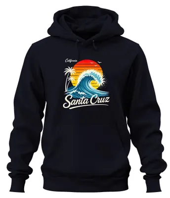 Produktbild von Santa Cruz California Wave Retro Sunset Surfer surfing Hoodie Kapuzenpullover, Navy, XL