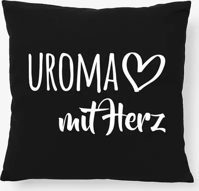 Produktbild von Huuraa Kissen Uroma mit Herz 40x40cm mit Füllung Black Baumwolle Dekokissen Geschenkidee