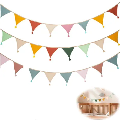 Produktbild von Wimpelkette 3-teilig – Stoffgirlande mit Wimpeln – Geburtstagsgirlande & Partydekoration – für Geburtstag, Hochzeit, Gartenparty – wiederverwendbar