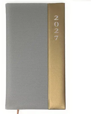Produktbild von Taschenkalender 2027 A6 Lang (10,5 x 17,8 cm) - Kalender 1 Woche 2 Seiten mit Softtouch, Silber